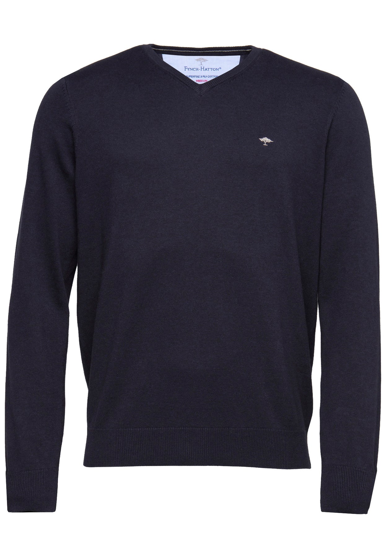 Fynch Hatton Casual-Fit Fine Knit Jumper V-Neck - Navy - Hores Stores