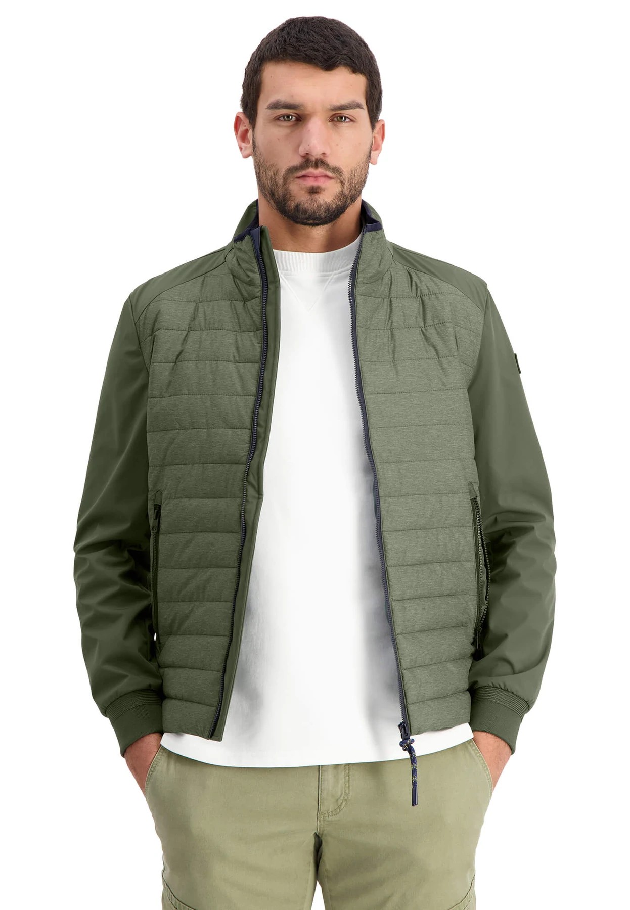 Fynch Hatton Hybrid Jacket Quilted Front - Olive - Hores Stores