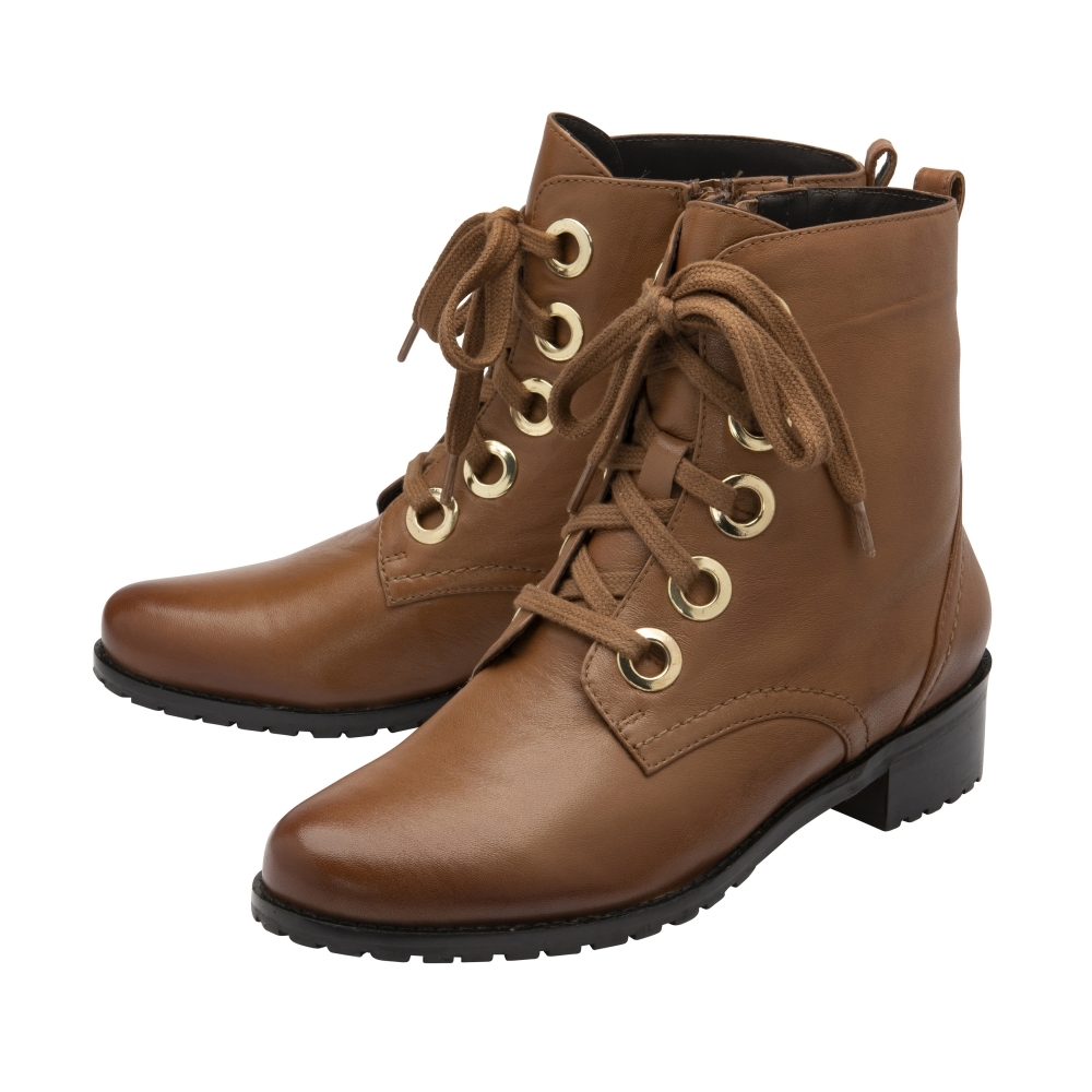 Ravel - Dark Tan Leather Lace-Up Ankle Boots - Hores Stores