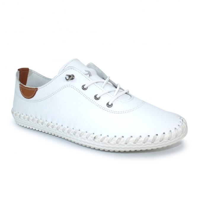 Lunar St. Ives Leather Plimsoll - White - Hores Stores