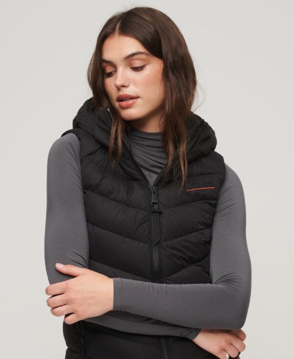 Superdry Hooded Microfibre Padded Gilet - Black