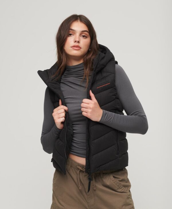 Superdry Hooded Microfibre Padded Gilet - Black - Image 3