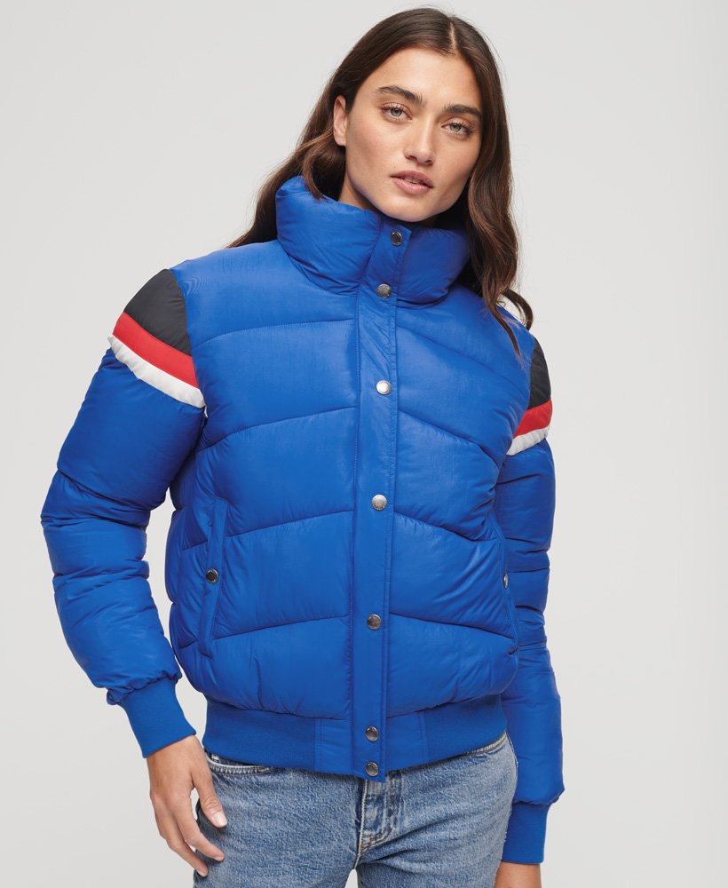 Superdry Retro Panel Short Puffer Jacket - Royal Blue - Hores Stores