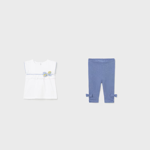 Mayoral Girls White Bow Top And Denim Leggings