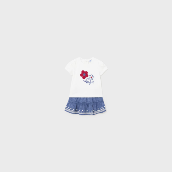 Mayoral Girls Red And Blue Flower Top And Skirt