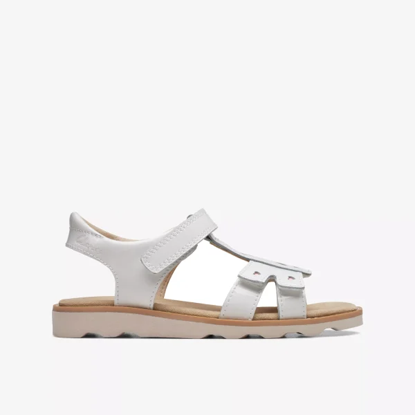 Clarks Girls' Crown Beat Kid Sandal - White Patent