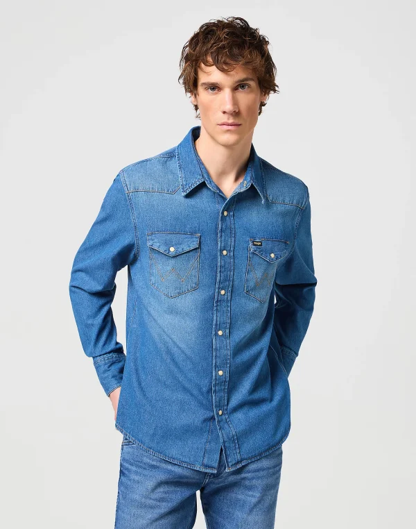 Wrangler Denim Shirt Icon Mid Stone