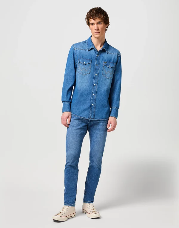 Wrangler Denim Shirt Icon Mid Stone - Image 2