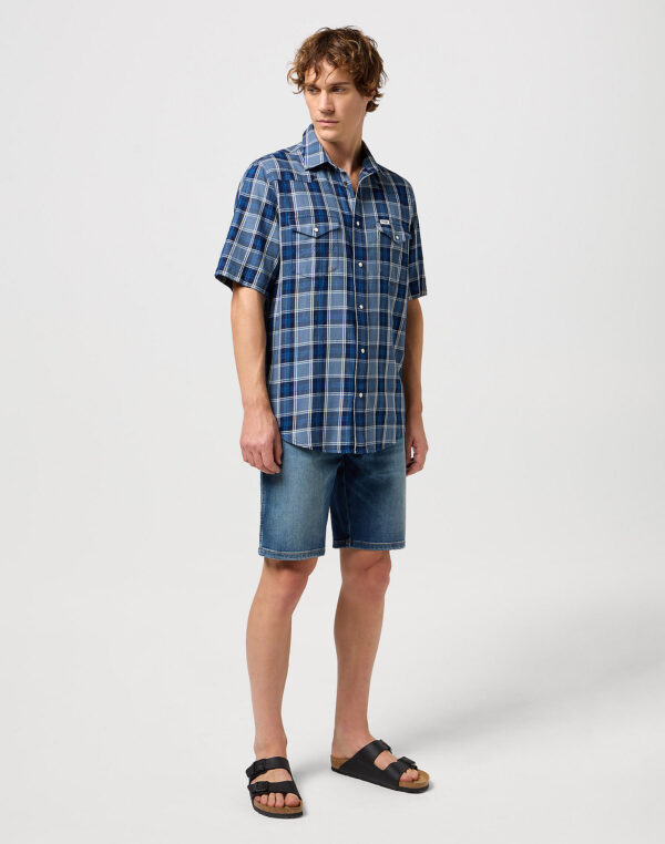 Wrangler Short Sleeve Western Shirt - Light Blue Indigo - Image 2