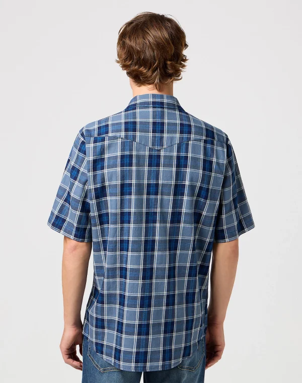 Wrangler Short Sleeve Western Shirt - Light Blue Indigo - Image 3