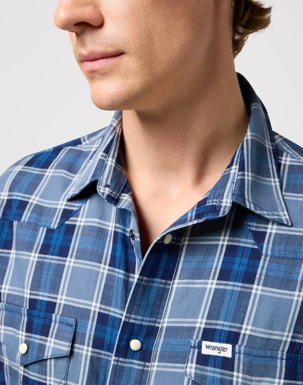 Wrangler Short Sleeve Western Shirt - Light Blue Indigo - Image 5