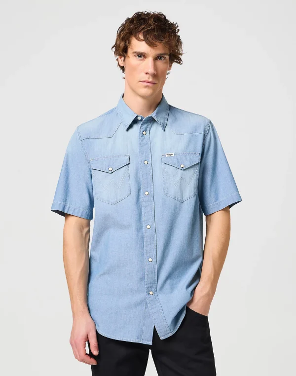 Wrangler Short Sleeve Western Shirt In Light Stone