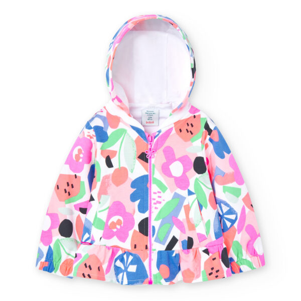 Boboli Girls Pink Floral Fleece Jacket - Image 3