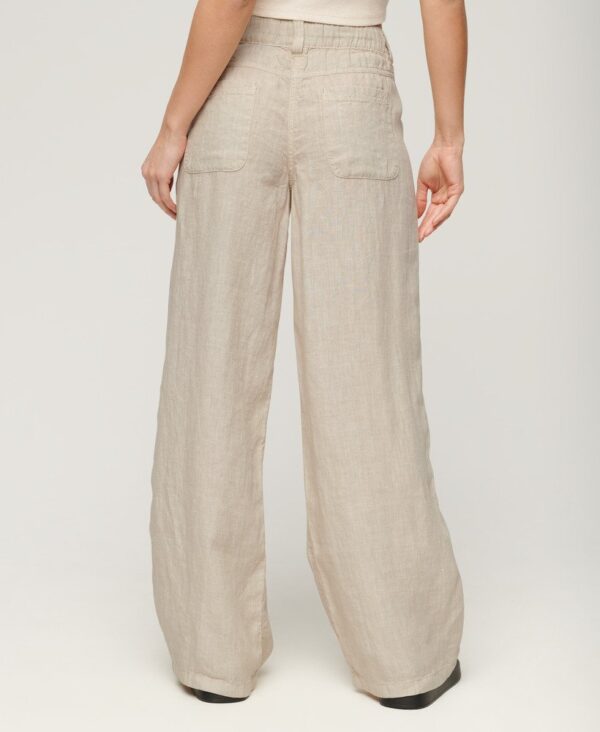 Superdry Linen Low Rise Pants - Stone Beige - Image 3