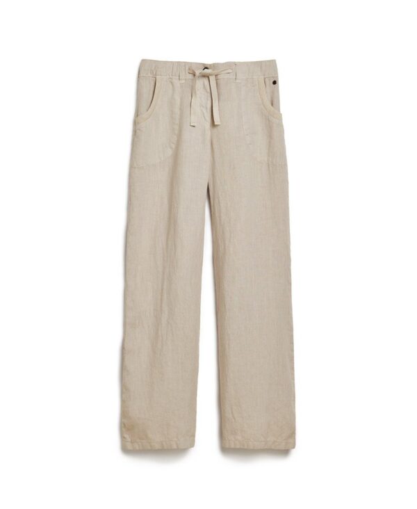Superdry Linen Low Rise Pants - Stone Beige - Image 6