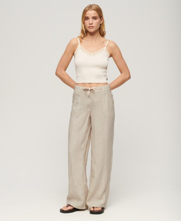 Superdry Linen Low Rise Pants - Stone Beige - Image 2