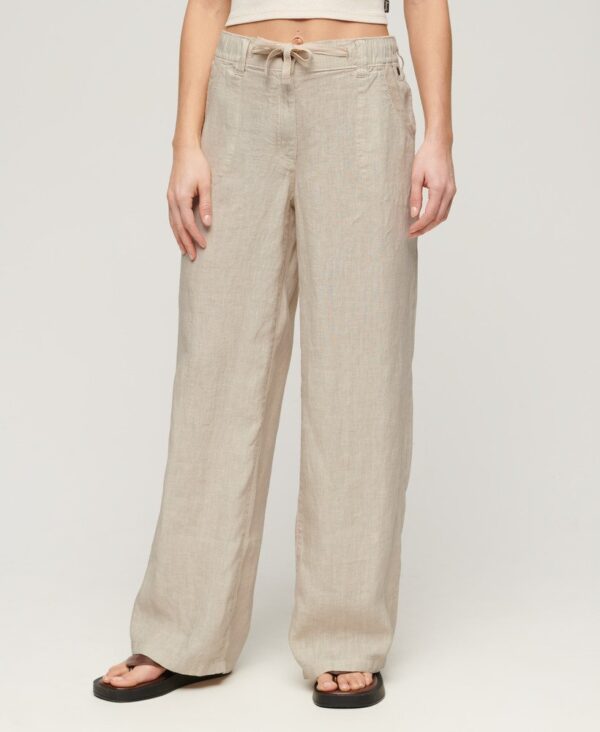 Superdry Linen Low Rise Pants - Stone Beige
