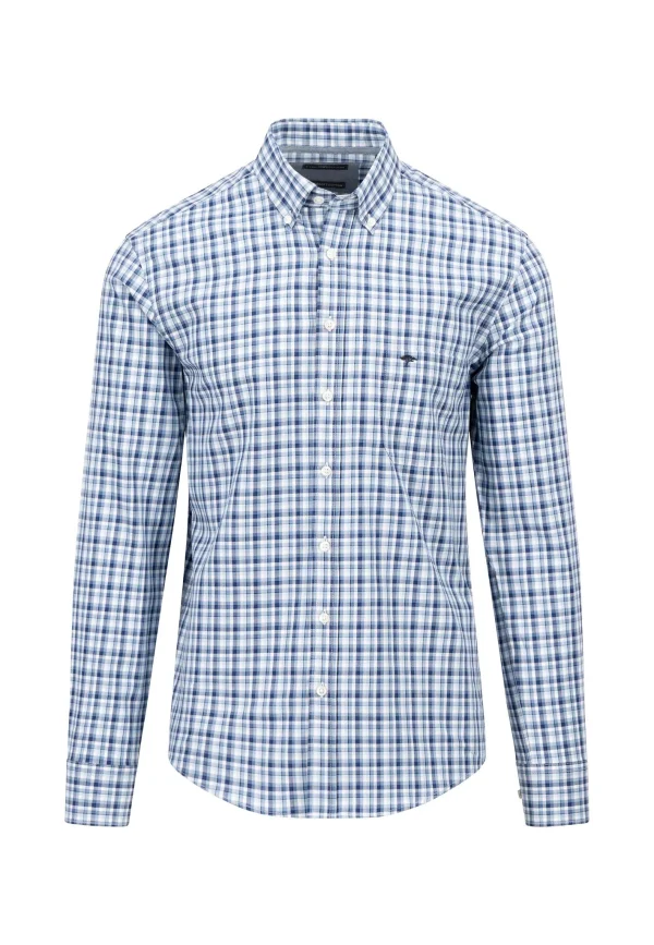 Fynch Hatton L/s Cotton Shirt with check pattern - Midnight