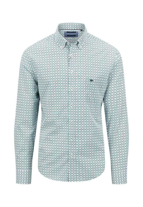 Fynch Hatton L/s Shirt all over print - Grass Green