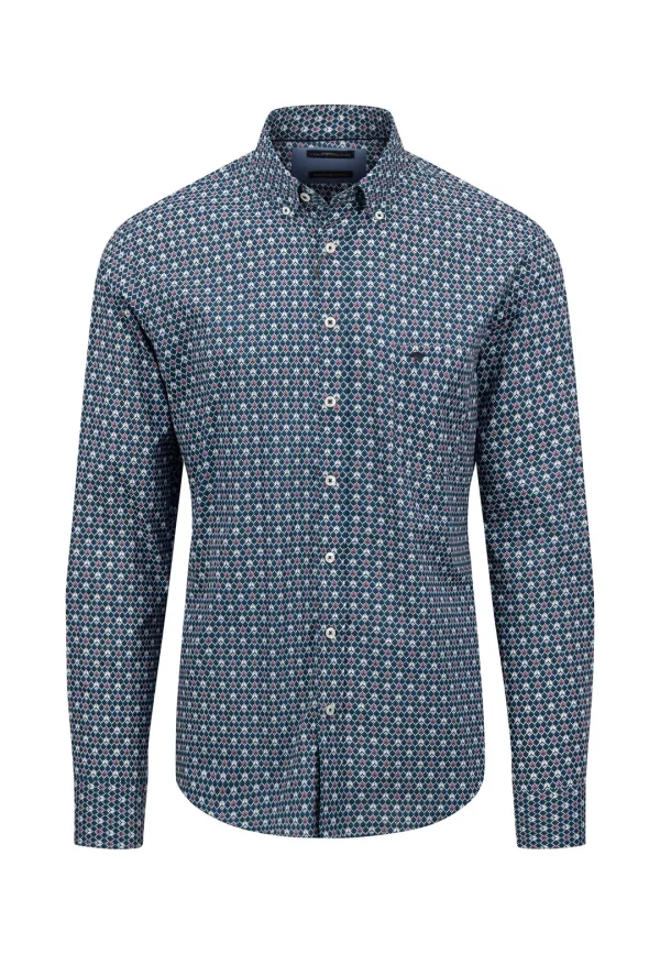 Fynch Hatton L/s Shirt with graphic print - Dark Teal
