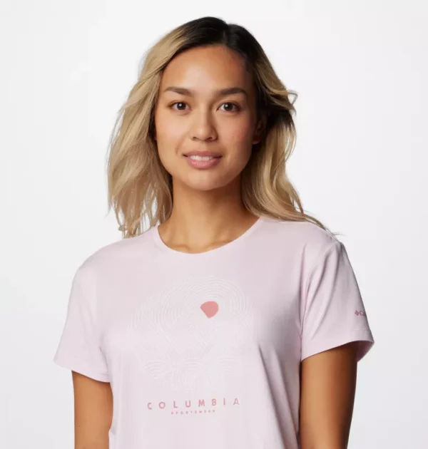 Columbia Sloan Ridge Graphic Tee - Pink Dawn Heather, Linear Landscape - Image 2