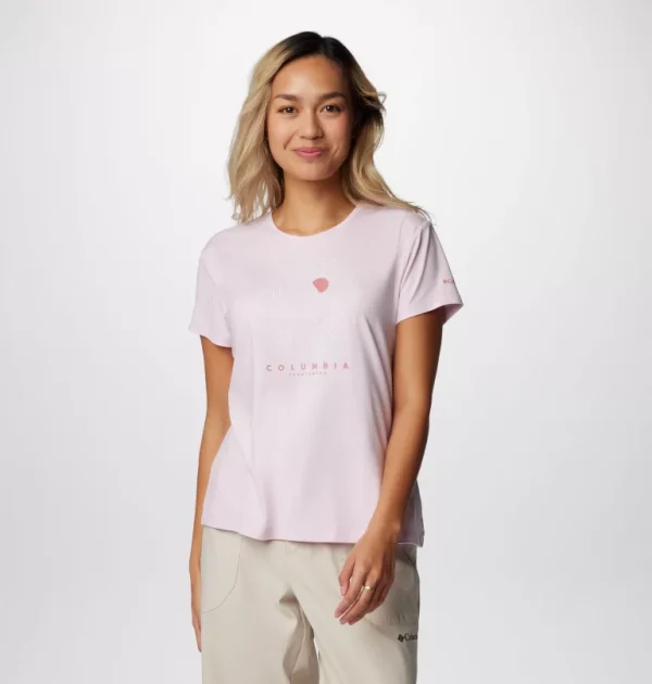 Columbia Sloan Ridge Graphic Tee - Pink Dawn Heather, Linear Landscape