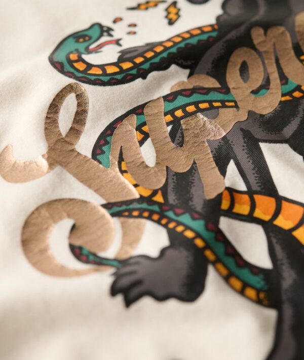 Superdry Tattoo Script Relaxed T-Shirt - Winter White - Image 3