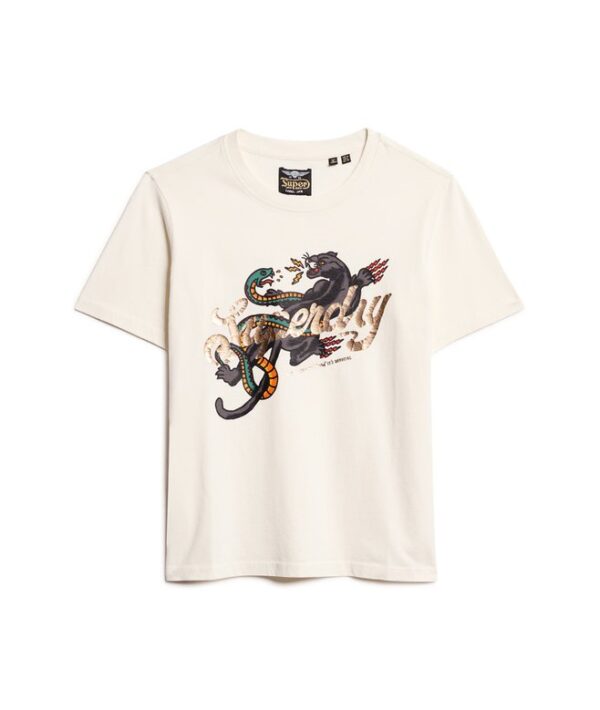 Superdry Tattoo Script Relaxed T-Shirt - Winter White - Image 2
