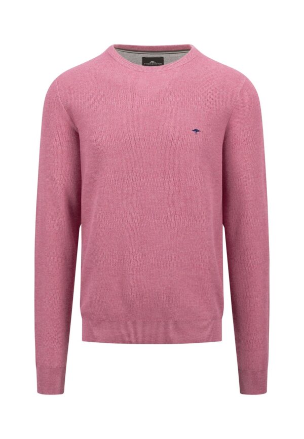 Fynch Hatton Casual cotton knit sweater with round neck - Pale Blush