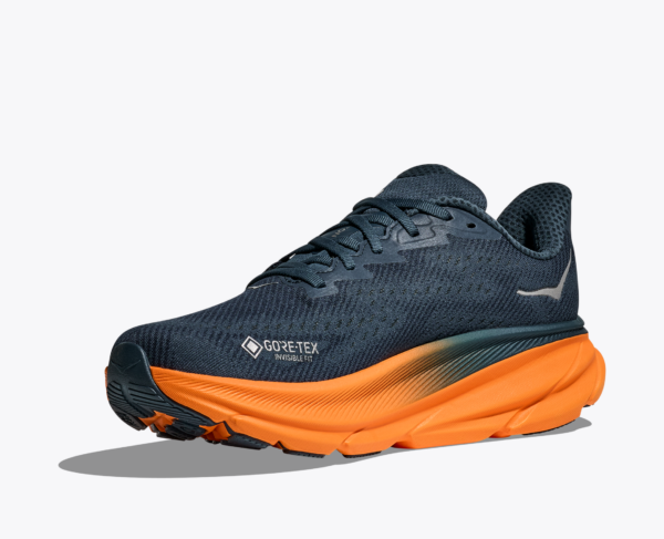 Hoka Clifton 9 GORE-TEX - Stormy skies / Orange zest - Image 4