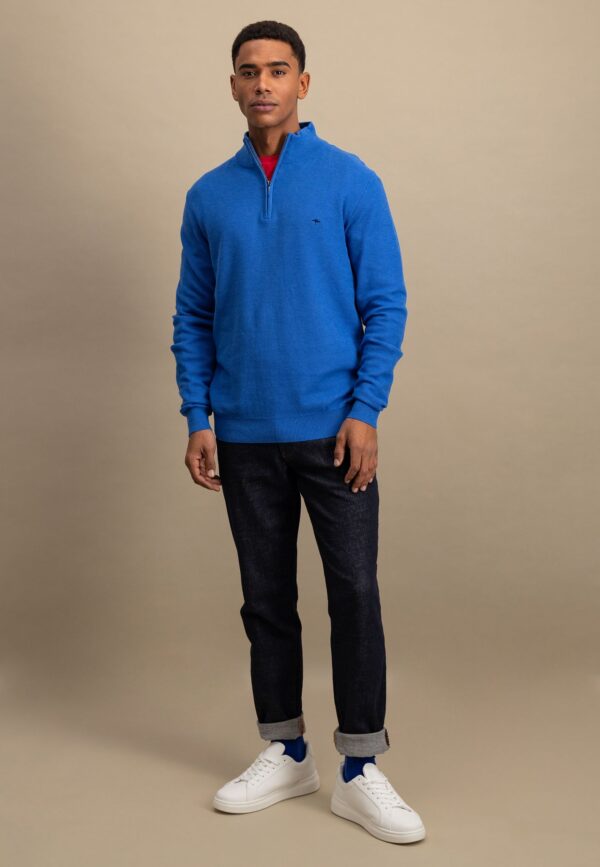 Fynch Hatton Cotton 1/4 Zip - Strong Blue - Image 3