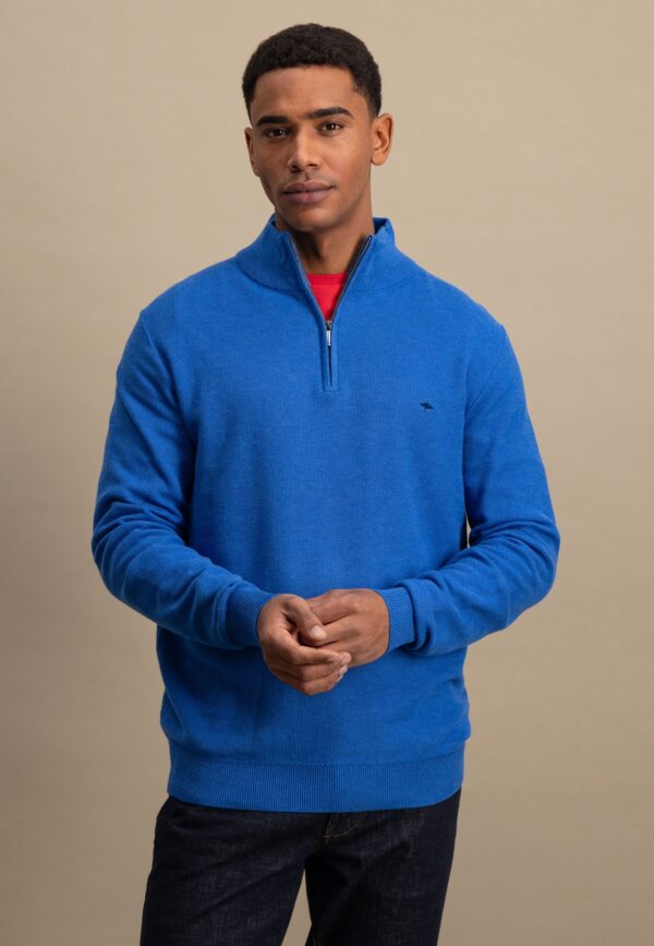Fynch Hatton Cotton 1/4 Zip - Strong Blue
