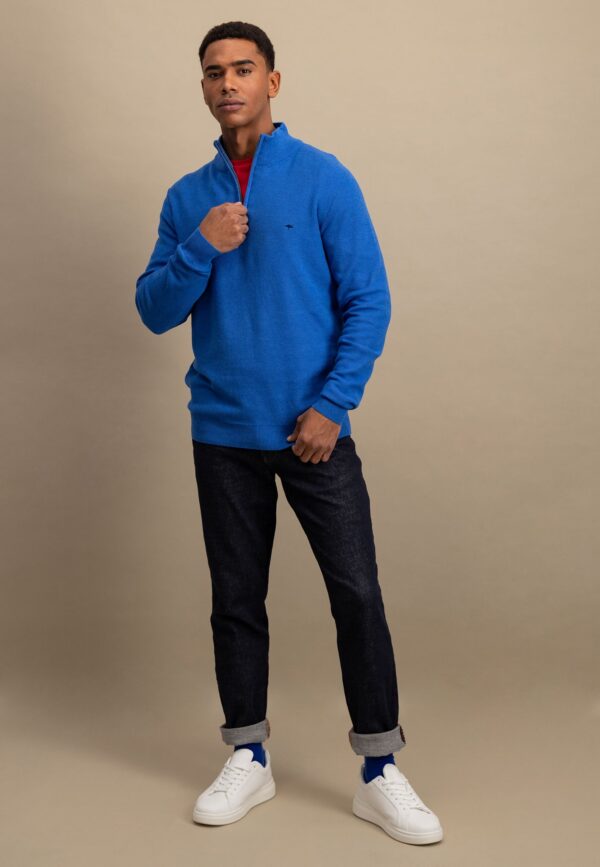 Fynch Hatton Cotton 1/4 Zip - Strong Blue - Image 2