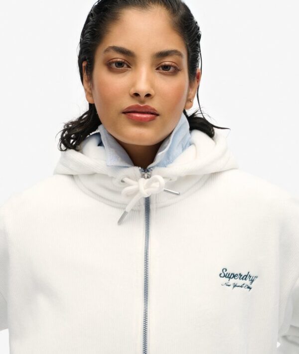 Superdry Country Club Velour Zip Hoodie - Off White - Image 4