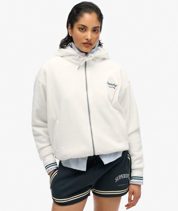 Superdry Country Club Velour Zip Hoodie - Off White