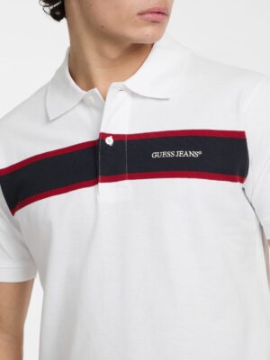 Guess Jeans Striped Logo embroidery polo - White