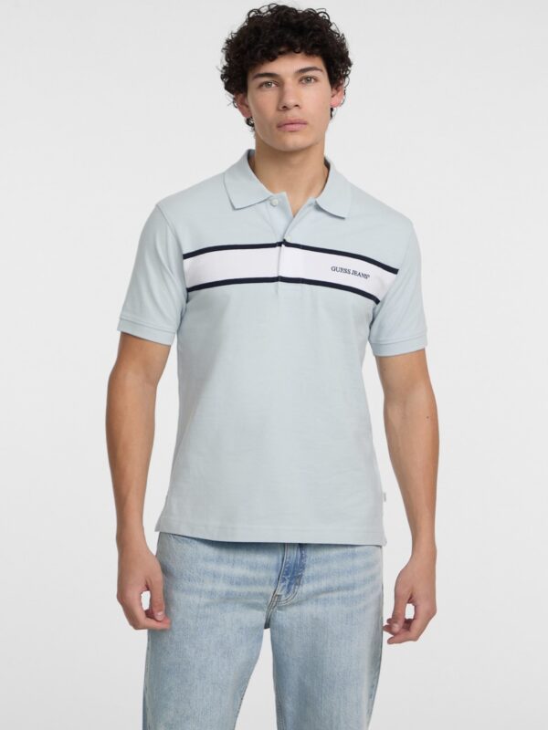 Guess Jeans Striped Logo embroidery polo - Light Blue - Image 2