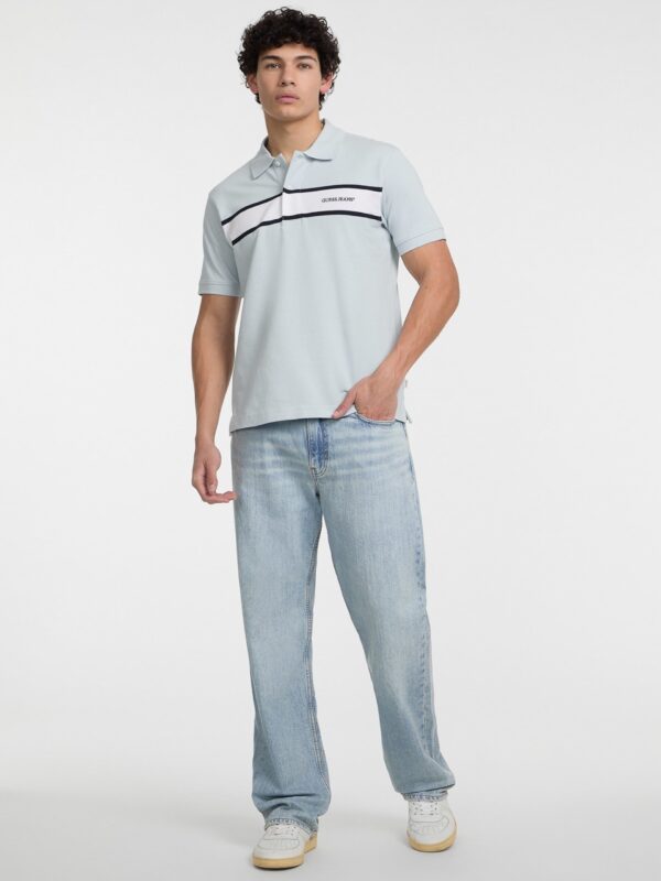 Guess Jeans Striped Logo embroidery polo - Light Blue - Image 3