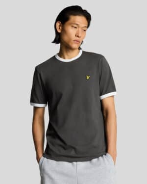 Lyle & Scott Ringer Cotton Crew Neck T-Shirt - Gunmetal/ White
