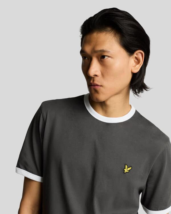 Lyle & Scott Ringer Cotton Crew Neck T-Shirt - Gunmetal/ White - Image 2