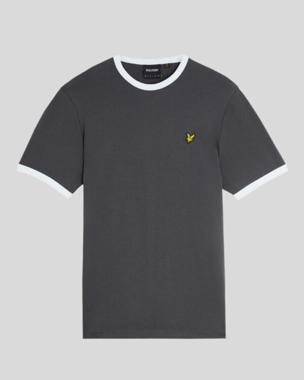 Lyle & Scott Ringer Cotton Crew Neck T-Shirt - Gunmetal/ White - Image 4