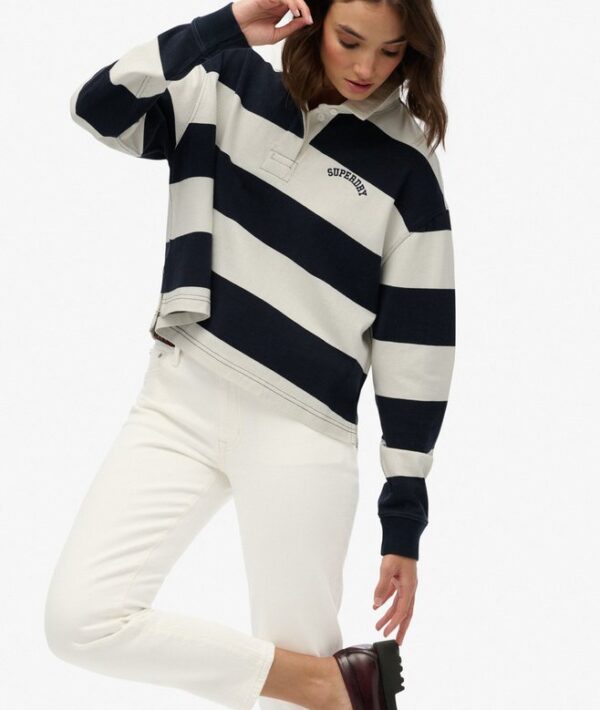 Superdry Athletic Essentials Stripe Rugby Top - Eclipse Navy Stripe - Image 3