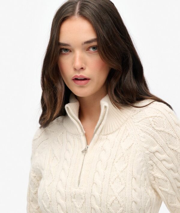 Superdry Slim Cable Half Zip Knit Jumper - Ecru - Image 5