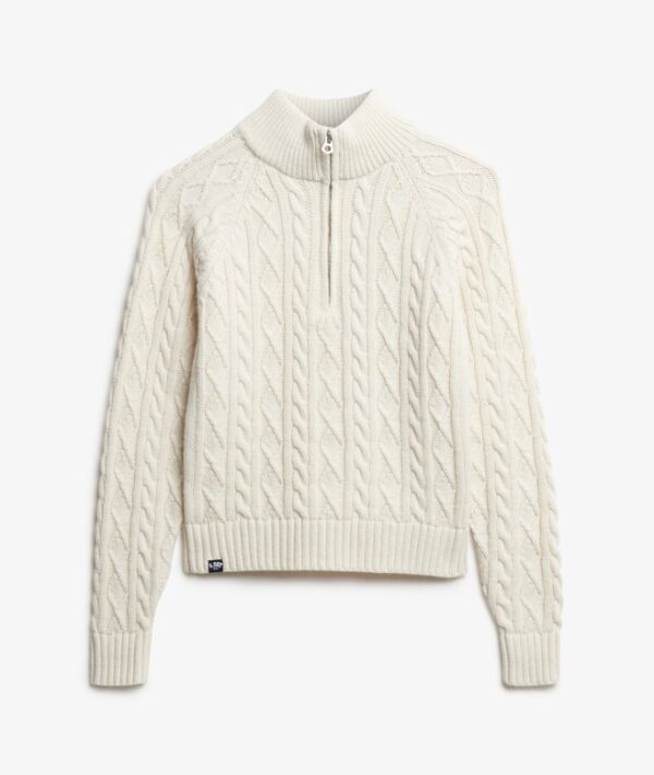 Superdry Slim Cable Half Zip Knit Jumper - Ecru