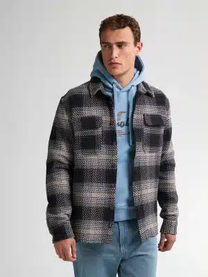 Petrol Mens Check Overshirt Long Sleeve - Light Grey Melee