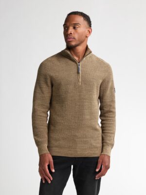 Petrol Knitted Half Zip - Tan