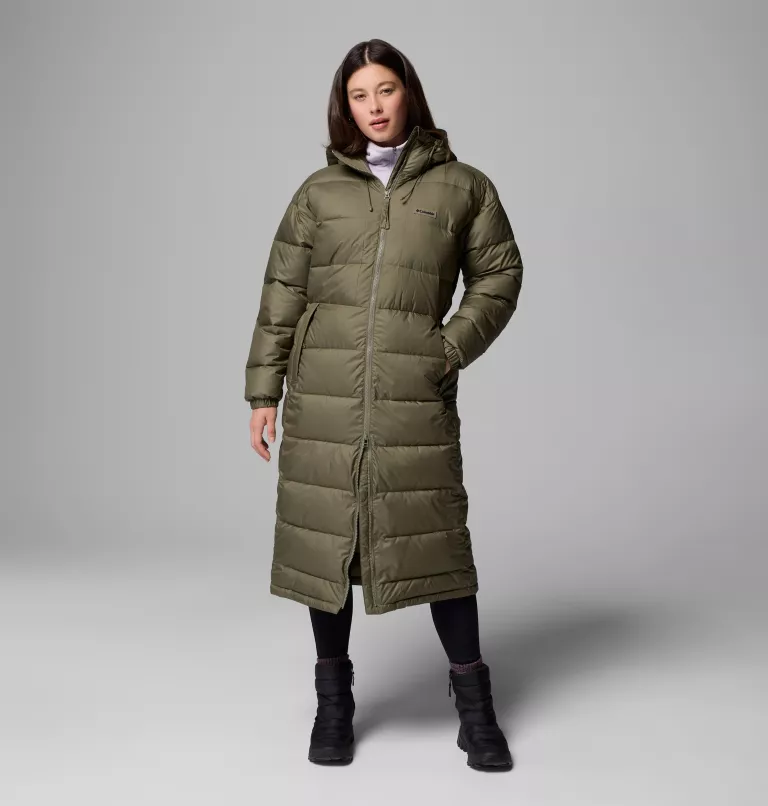 Columbia Pike Lake III Long Hooded Puffer Jacket - Stone Green