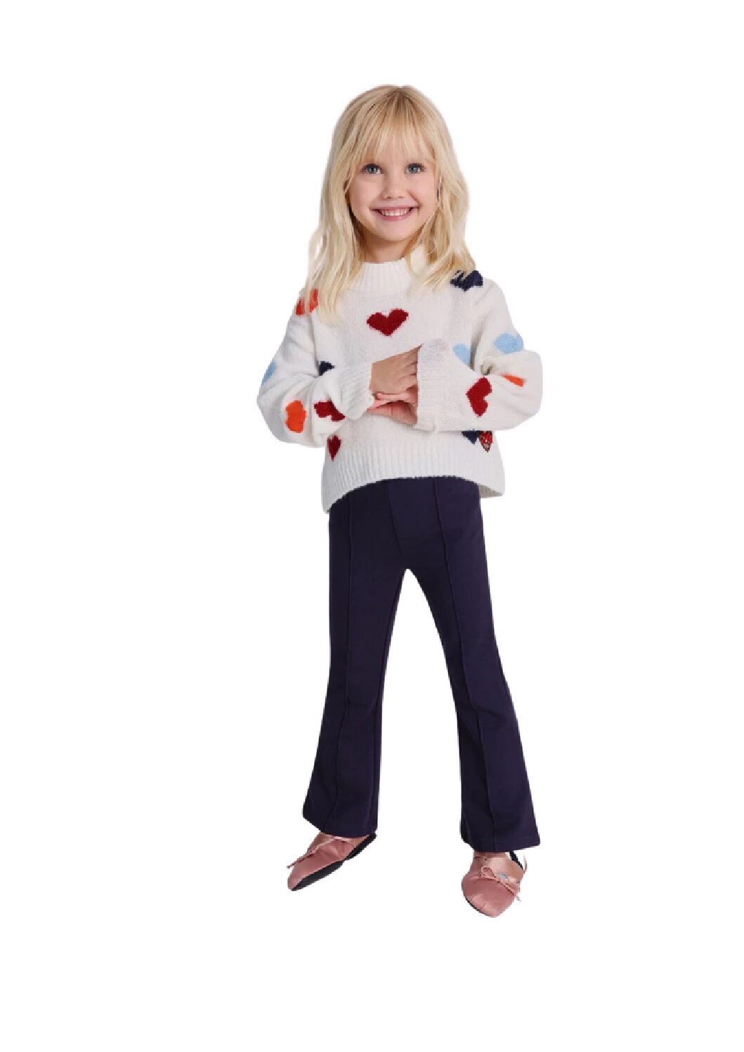 Tuctuc Girl Cream /Multi Heart With Navy Flare Set