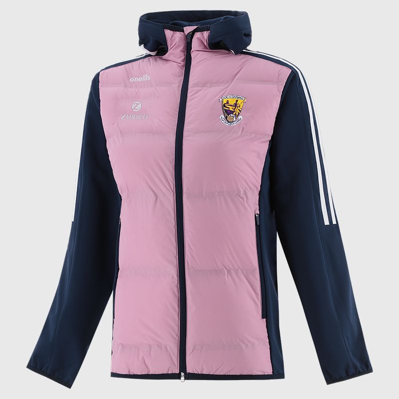 O'Neills Wexford GAA Hydra Lightweight Hooded Padded Jacket - Pink / Marine / White